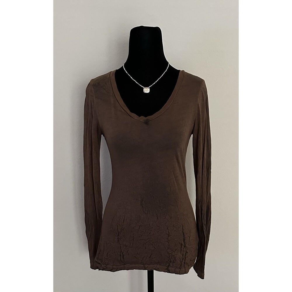 Velvet Stone Long-Sleeve Top Brown (Size M) Y2K / Grunge Style Vintage 2000s